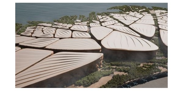 Kalbod工作室公布沙特NEOM機場城概念設(shè)計，伸向海洋的建筑群